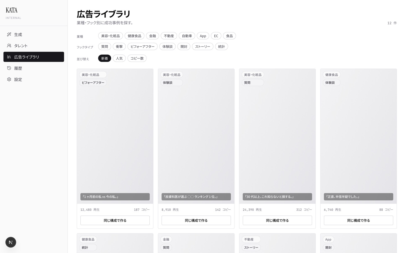 勝ち広告から、同じ構成で作る。